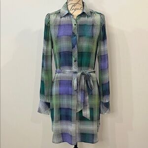 BCBG MaxAzria 100% silk popover belted shirt dress like new S